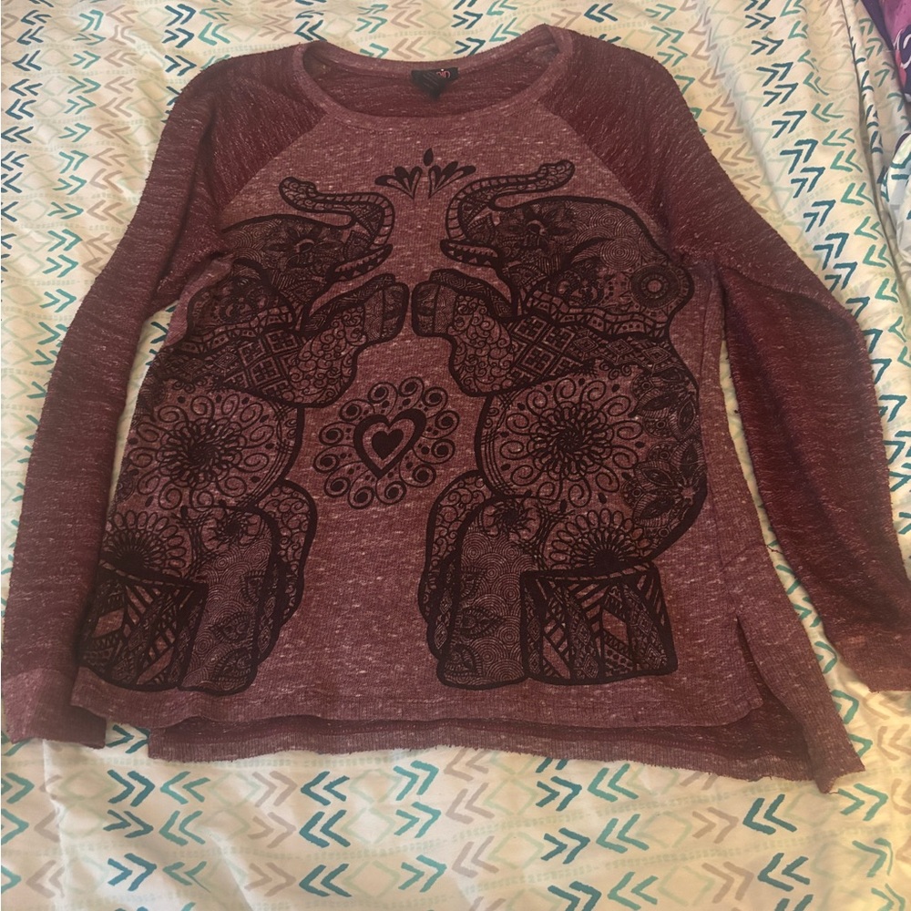 Maroon Elephant Print Long Sleeve Top